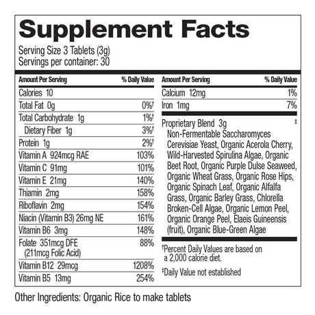 Dr. Schulze'S Superfood 100 Tablets Daily Vegan, Herbal and Food Nutrition, Botanical Ingredients, Increased Energy & Improved Fitness,Health Supplements, Organic Dietary Supplements - 90 Counts