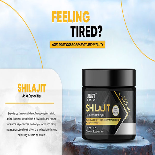 Just Potent Ultra Gold Standard Shilajit Resin Supplement - 100+ Trace Minerals | 600Mg per Serving, 50 Servings | Brain Health, Antioxidant, Energy, and Overall Wellness