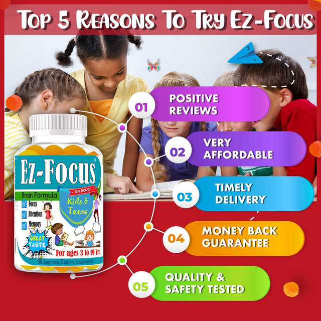 Kids Brain Booster Supplements Vitamins to Help Kids Focus. Help Boost Brain Focus, Attention, Memory for Childrens and Teens, Best Great Taste 60 Gummies