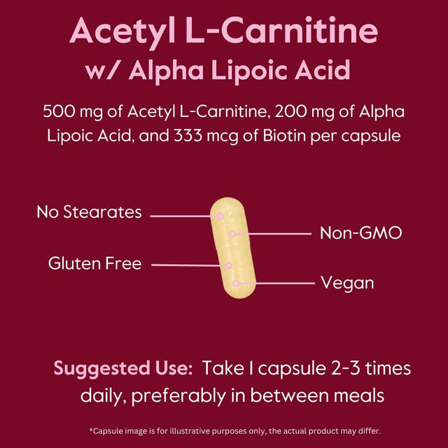 BESTVITE Acetyl L-Carnitine 500Mg & Alpha Lipoic Acid 200Mg per Capsule with Biotin (240 Vegetarian Capsules) (120 X 2) - No Stearates - Vegan - Non GMO - Gluten Free