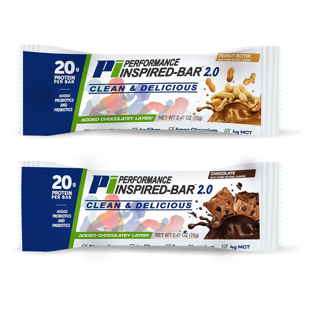 Performance Inspired Nutrition - Protein Bar 2.0 – Contains - 20G Protein - 6G Fiber - 4G Mcts - 1 Billion CFU Probiotics – 1G Prebiotics - G Free – BIG 70G Bar - Peanut Butter - 12Ct. Box