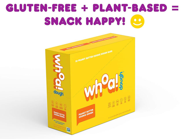 WHOA DOUGH Plant Based Protein Bar, Gluten Free, Dairy Free, Non GMO, Healthy Snacks for Kids and Adults, 8G Protein, 10 Bars (Peanut Butter)