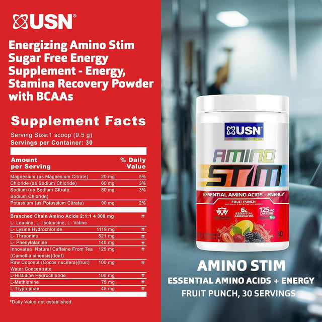 Amino Stim Eaas (Essential Amino Acids) + Energy, 125Mg Caffeine, 6G Essential Amino Acids, Hydration Complex, Muscle Growth Recovery, Fruit Punch, 10.05 Ounce (Pack of 1),30 Serving,F1Ams0002030