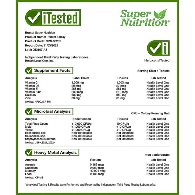 Perfect Family Multivitamin by Super Nutrition, High Potency Vitamin & Mineral Blend with Super Greens & Herbs, Support for Bone Health & Energy Production, Gluten & Iron Free, Non-Gmo, 240 Tablets