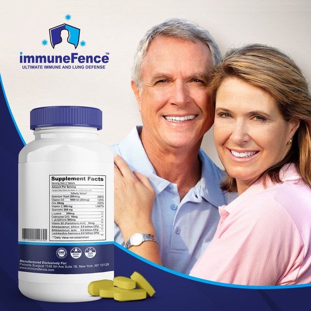 Immunefence 12-In-1 Extensive Immune and Lung Function Booster Supplement, Powerful Patented Blend of Selenium, L-Glutathione, L-Lysine, Quercetin, Vitamin C and Zinc, 60 Count