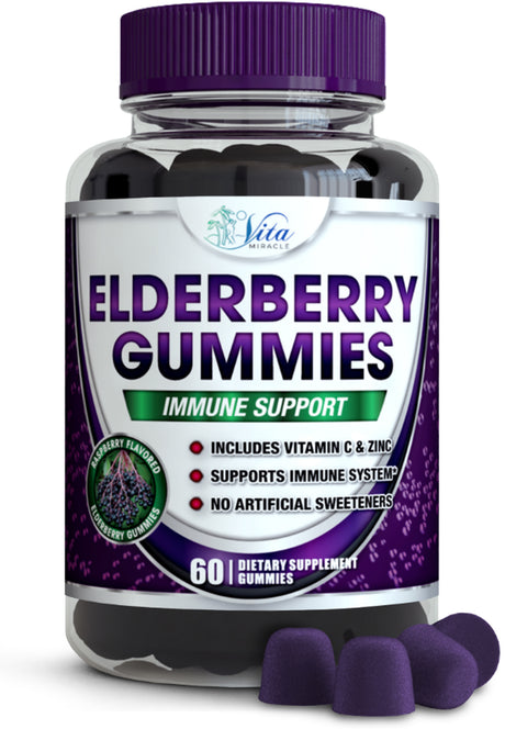 Elderberry Gummies Sambucus Organic with Vitamin C and Zinc for Adults and Kids