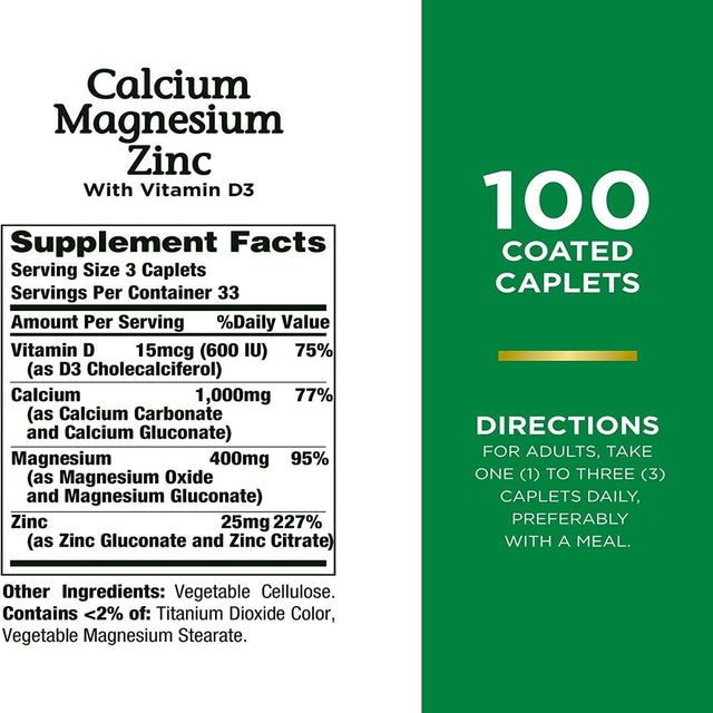 Chelated Calcium and Magnesium with Zinc Tablets by Natures Bounty - 100 Ea