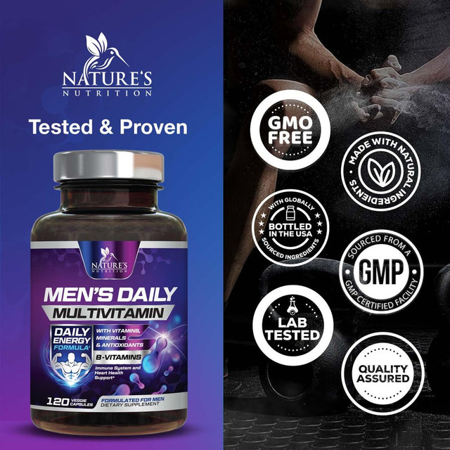 Nature'S Daily Multivitamin for Men - Mens Multivitamins Supplement, with Vitamin A, B12, C, & D, Daily Nutritional Support, Multivitamin Supplement, Non-Gmo Vitamins for Men, 60 Day Supply, 120 Count