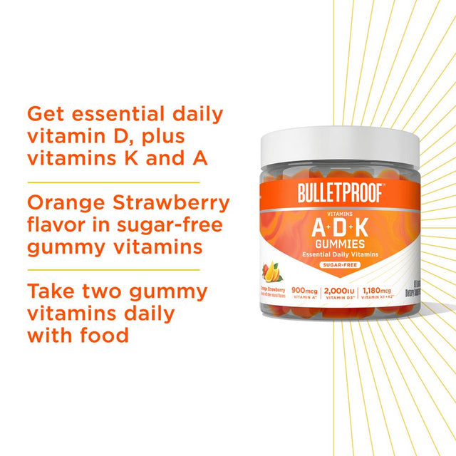 Vitamins A-D-K, 60 Sugar-Free Gummies, Strawberry Orange Flavor |1000Mcg K1, 900Mcg A, 180Mcg K2, 50Mcg D3 | High Potency Bulletproof Keto Supplement for Heart, Bone and Immune Support