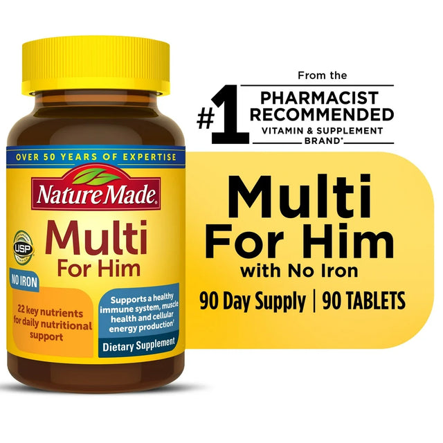 Nature Made Multivitamin for Him with No Iron Tablets, Mens Multivitamin, 90 Count