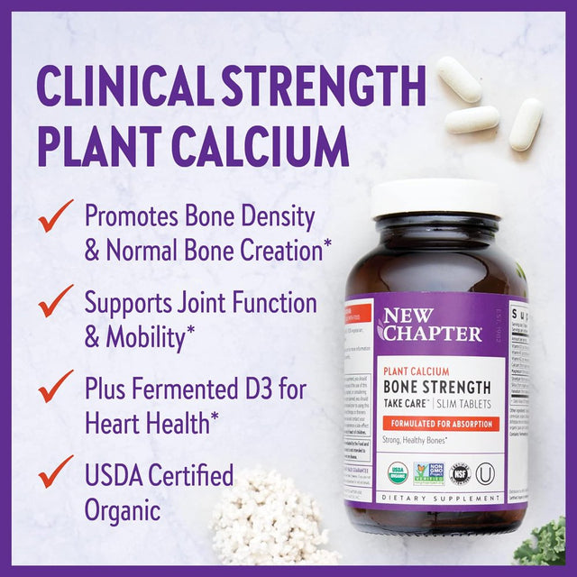 New Chapter Calcium Supplement Bone Strength Organic Plant Calcium with Vitamin K2 + D3 + Magnesium, Vegetarian, Gluten Free - 120 Count (40 Day Supply) 120 Count (Pack of 1)