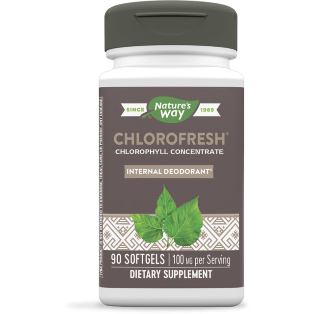 Nature’S Way Chlorofresh Chlorophyllin Concentrate, Supports Detoxification Pathways*, Chlorophyllin Copper Complex, Supports Healthy Skin*, Internal Deodorant*, 100 Mg per Serving, 90 Softgels