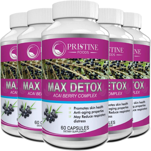 Pristine Foods Max Detox Colon Cleanse Weight Loss Pills 1532Mg - Advanced Colon Cleanser Diet Pills with Probiotics for Constipation Relief & Full Body Cleanse - 60 Capsules X 5 Bottles