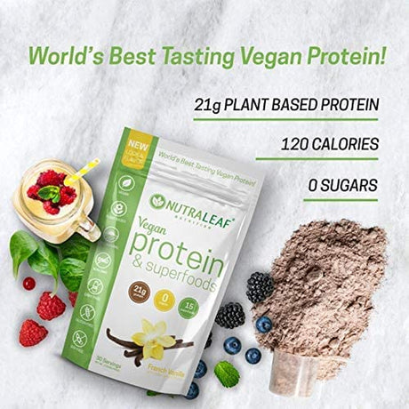 Plant Based Protein + SUPERFOODS - Delicious Vegan Protein W/ 15 Superfoods – Keto Friendly – No Sugar Added, Low Calorie, Non GMO, Gluten Free - Vanilla (20 Servings)