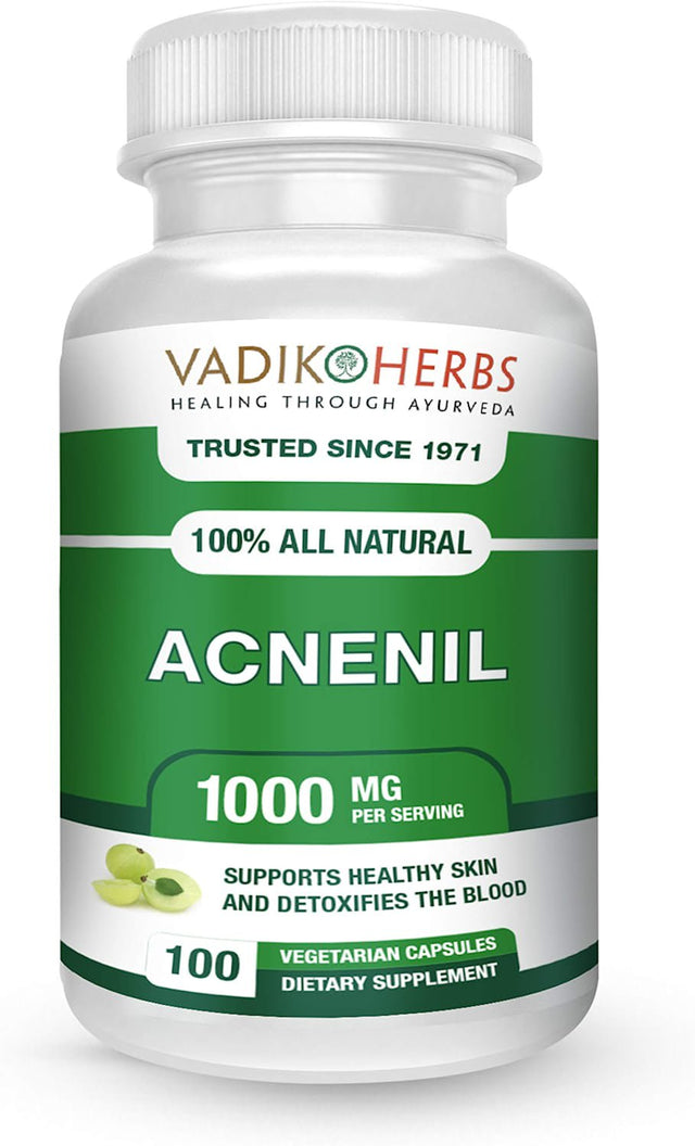 Certified Organic Vadik Herbs Acnenil Herbal Dietary Supplement | Blood Purifying, Promotes Circulation, Healthy Skin, and Proper Function of the Liver, Rich in Antioxidant Properties | 1000Mg/Dose