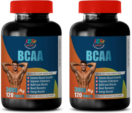 Muscle Growth Products - BCAA 3000MG - PRE and Post Workout Recovery - Bcaa without Artificial Sweeteners - 2 Bottles 240 Tablets