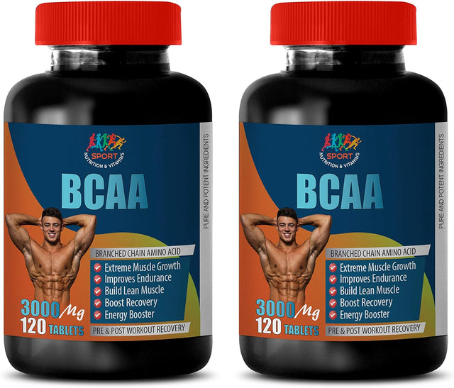 Muscle Growth Products - BCAA 3000MG - PRE and Post Workout Recovery - Bcaa without Artificial Sweeteners - 2 Bottles 240 Tablets