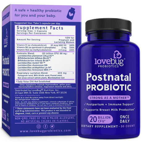 Lovebug Probiotics Labor of Love Postnatal Probiotics, 30 Capsules