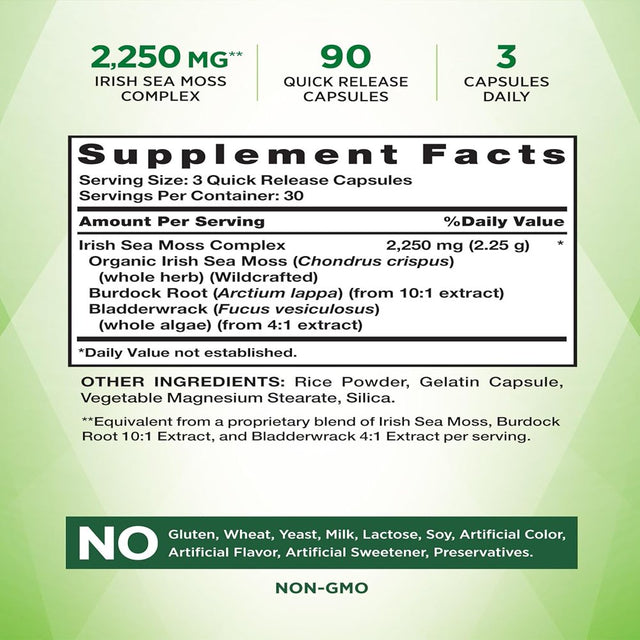 Irish Sea Moss Complex | 90 Capsules | Non-Gmo & Gluten Free Supplement | with Bladderwrack & Burdock Root | by Nature'S Truth