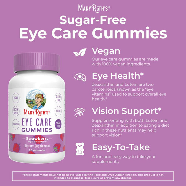 Maryruth Organics | Eye Care Gummies | Eye Vitamins | Strawberry Flavor | Vegan, Non-Gmo, Sugar Free | 90 Count