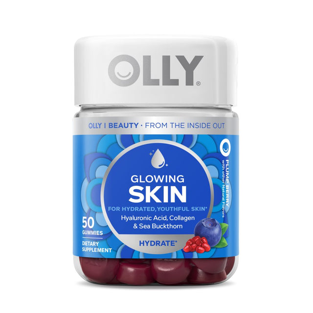 OLLY Glowing Skin Vitamin Gummy with Hyaluronic Acid, Supplement, Plump Berry, 50 Ct