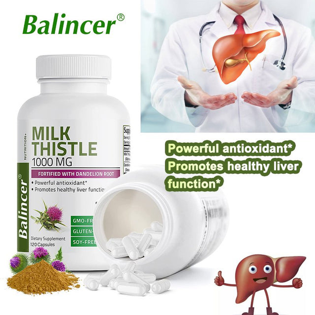 Balincer Milk Thistle 1000Mg Silymarin Marianum & Dandelion Root Liver Health Support 60/120 Capsules-120Capsules