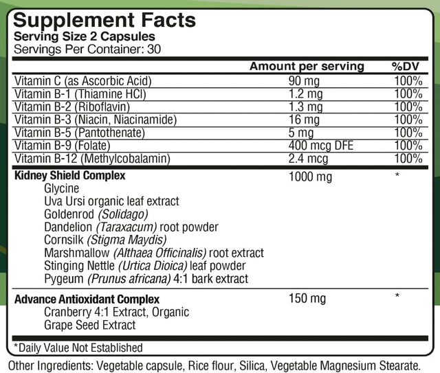 Kidney Shield Supplement by Nutraspin - Powerful Kidney Cleanse, Detox & Repair Formula with Dandelion Root, Uva Ursi Extract, Organic Cranberry, Herbs, and Vitamins - 60 Capsules