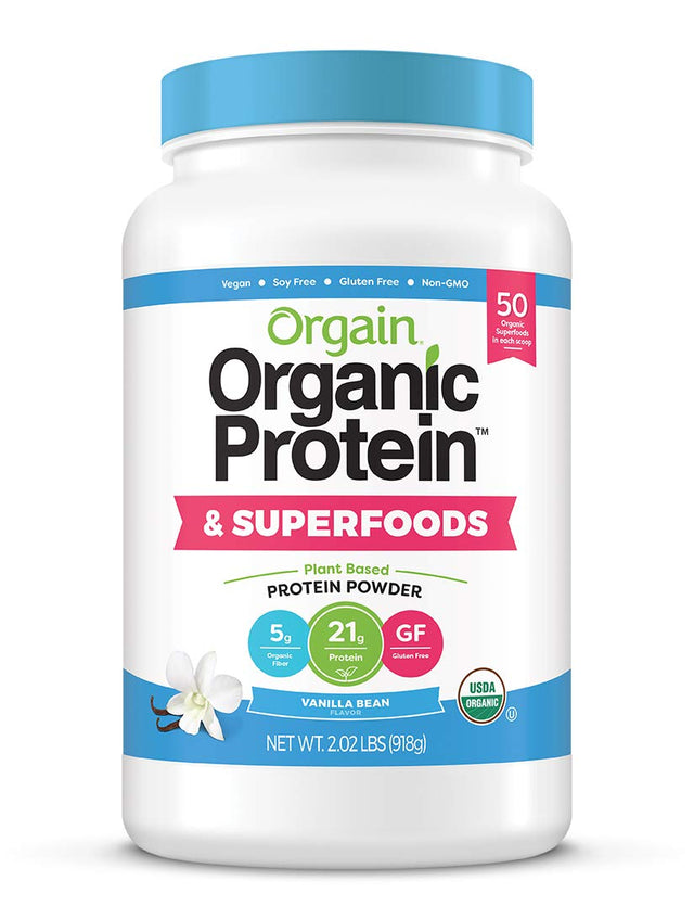 Orgain Organic Plant Based Protein Powder Bundle - Unsweetened, Vanilla Bean, and Superfoods (2 Products)