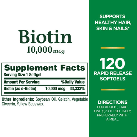 Nature’S Bounty Biotin Supplement, 10000Mcg, 120 Rapid Release Softgels