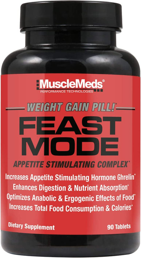 Musclemeds Feast Mode Appetite Stimulant Weight Gain Pills Digestive Enzymes Safe and Effective 90 Caps, Unflavored, 90 Count