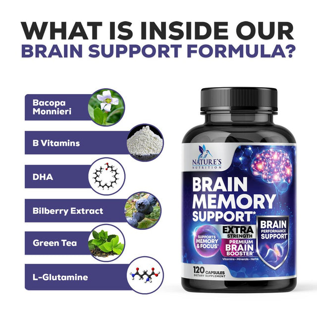 Nootropic Brain Supplement for Memory, Focus & Concentration | Cognitive Support Brain Booster Supplement with Phosphatidylserine & DMAE Bacopa | Brain Vitamins for Men & Women, Non-Gmo - 120 Capsules