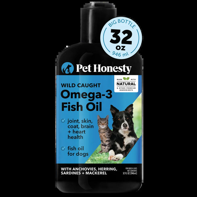 Pet Honesty, Wild Caught Omega 3 Fish Oil Supplement for Dogs & Cats W Anchovies Herring Sardines and Mackerel, Fish Flavor, 32 Oz