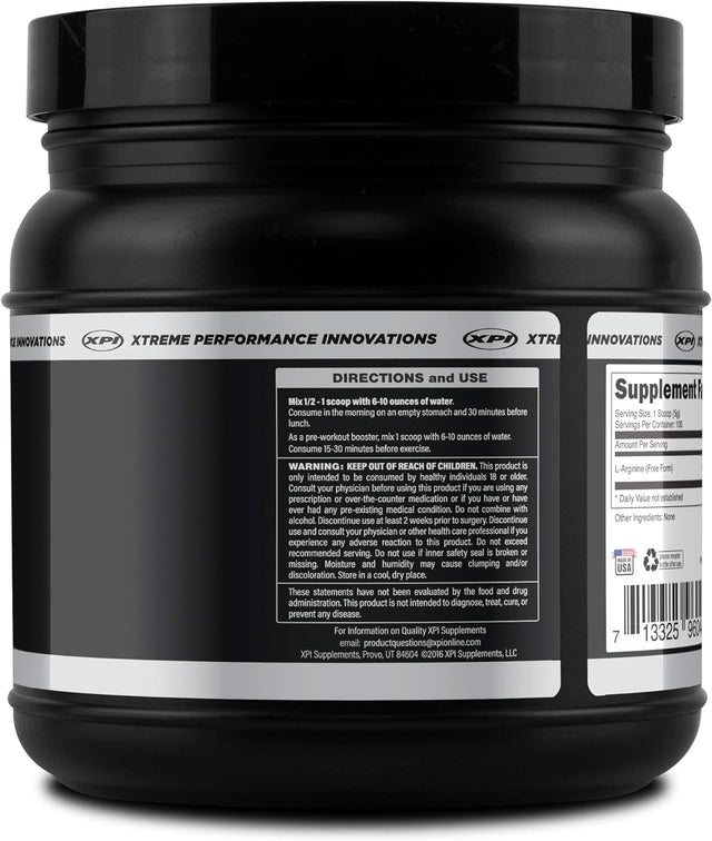 XPI RAW L-Arginine Powder(500G), 100 Servings, Non-Gmo, Pure L-Arginine Powder