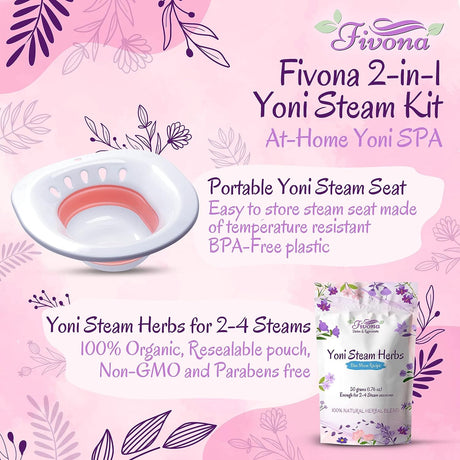 FIVONA Yoni Steam Kit 2 in 1 for Herbal V Steaming Sitz Bath Seat with Yoni Steam Herbs Bundle - at Home V-SPA Cleansing Set for Toilet Bowl - Detox and Rejuvenate with All-Natural Herbal Therapy