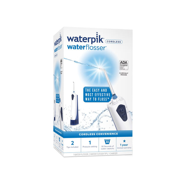 Waterpik Cordless Portable Rechargeable Water Flosser, WP-360 White and Blue