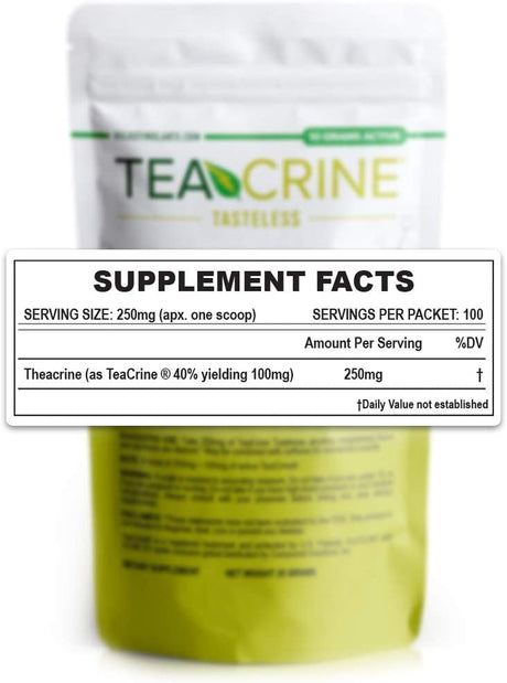 TEACRINE Tasteless Powder: Theacrine Supplement, Nootropic Stimulant Free for Energy Motivation Endurance & Focus, 100 Servings - 25 Grams