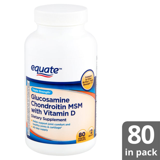 Equate Triple Strength Glucosamine Chondroitin MSM with Vitamin D Dietary Supplement, 80 Count