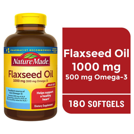 Nature Made Flaxseed Oil 1000 Mg Softgels, Dietary Supplement, 180 Count