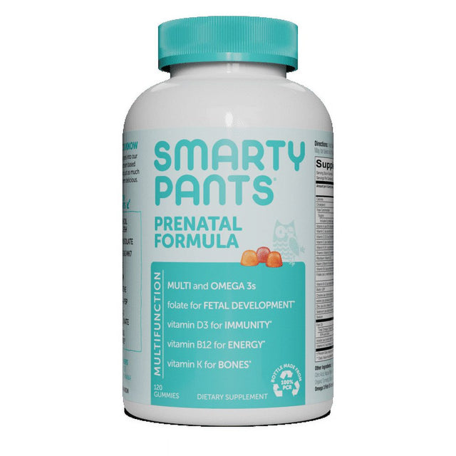 Smartypants Prenatal Daily Gummy Multivitamin: Biotin, Vitamin C, D3, E, B12, A, Omega 3 (DHA/EPA) Fish Oil, Gluten Free, Zinc, Selenium, Methyl Folate, 120 Count (30 Day Supply) - Packaging May Vary