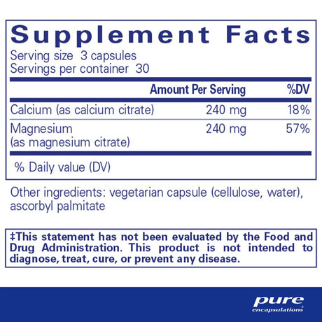 Pure Encapsulations Calcium Magnesium (Citrate) | Supplement for Bone Strength, Muscle Cramp and Tension Relief, Teeth, and Cardiovascular Health* | 90 Capsules