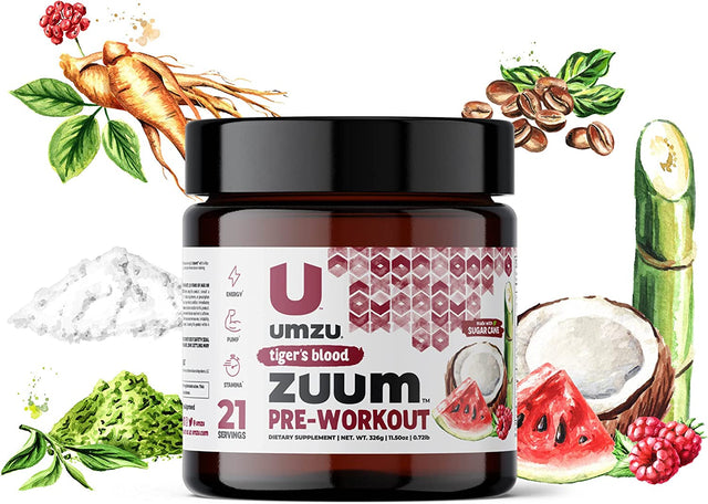 UMZU ZUUM Pre-Workout (Tiger'S Blood Flavor) - Support Energy, Pump & Stamina, Filler & Additives Free, Natural Caffeine and L-Theanine, Powder Form - 1 Scoop per Serving (21 Servings)