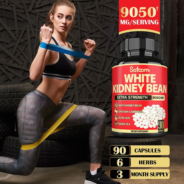 Pure White Kidney Bean Extract Capsules - 6 Herbal Ingredients 9050 Mg Equivalent - Support Carb Management, Starch Blocking with Coffee Bean & Green Tea - 90 Vegan Capsules for 3 Months