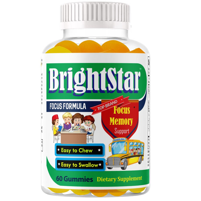 Brightstar Brain Focus Vitamins for Kids & Teens, Brain Support Gummy Vitamins, Focus Boost Gummies Kids Vitamin Gummies, Omega 3 for Kids, Brain Booster Supplement- 60Ct