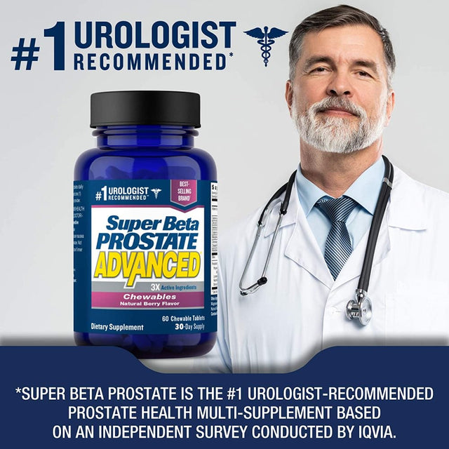 Super Beta Prostate Advanced Chewables - Delicious, Urologist Recommended Prostate Supplement for Men ? Reduce Bathroom Trips, Promote Sleep, Support Prostate Health (60 Chews, 1-Bottle)