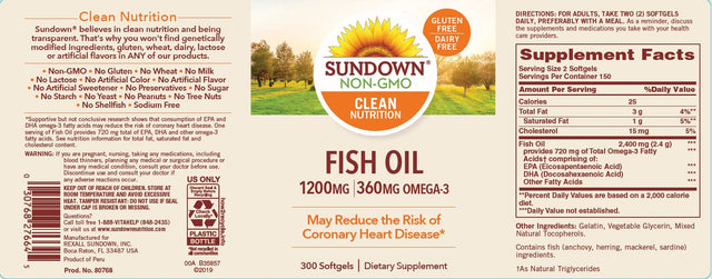 Sundown Fish Oil 1200 Mg, 300 Softgels