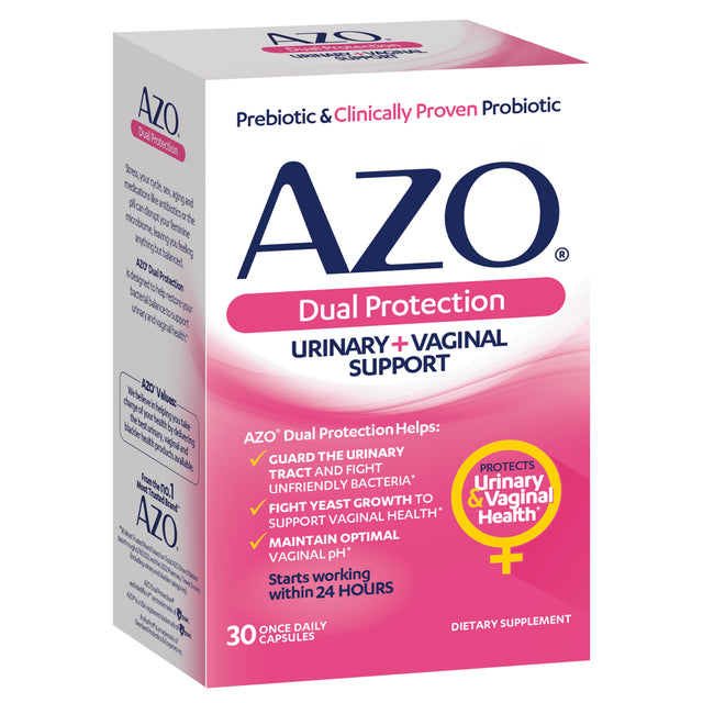 AZO Dual Protection™, Urinary + Vaginal Support*, Women'S Prebiotic and Clinically-Proven Probiotic, 30 Count