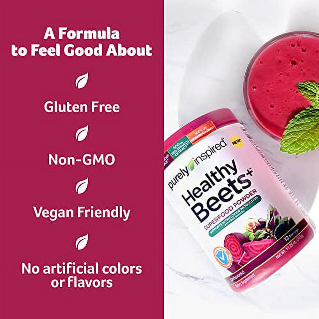 Beet Root Powder | Purely Inspired Healthy Beets + Superfood Powder | Vitamin C & Zinc for Immune Support | Supports Nitric Oxide Production with Red Spinach | Unflavored (32 Servings)