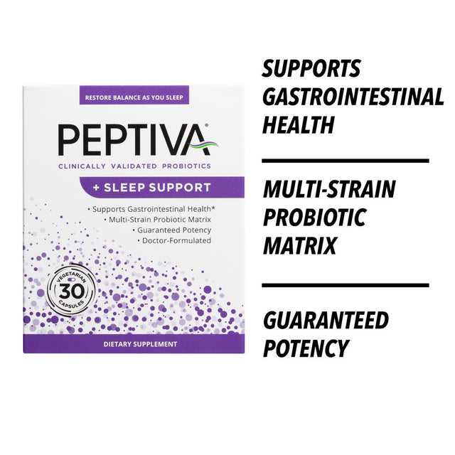 Peptiva 26 Billion CFU Probiotic and Sleep Support - Clinically Validated Multi-Strain Probiotic - Lactobacillus and Bifidobacterium, Melatonin, 30Ct