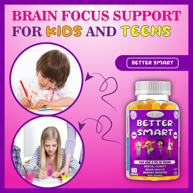 Kids Brain Booster Supplement Memory Supplement for Brain Vision & Heart Health, Attentive Child Supplement Focus Supplement for Kids. 60 Gummies