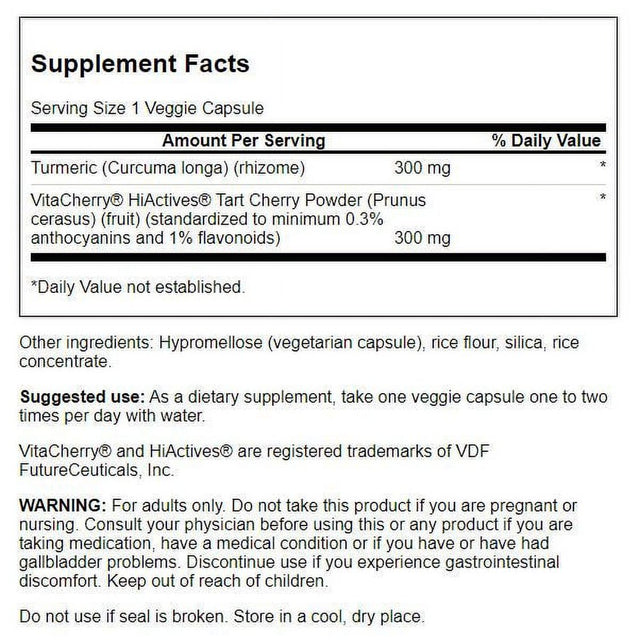 Swanson Tart Cherry and Turmeric - Features Hiactives Tart Cherry 60 Veggie Capsules